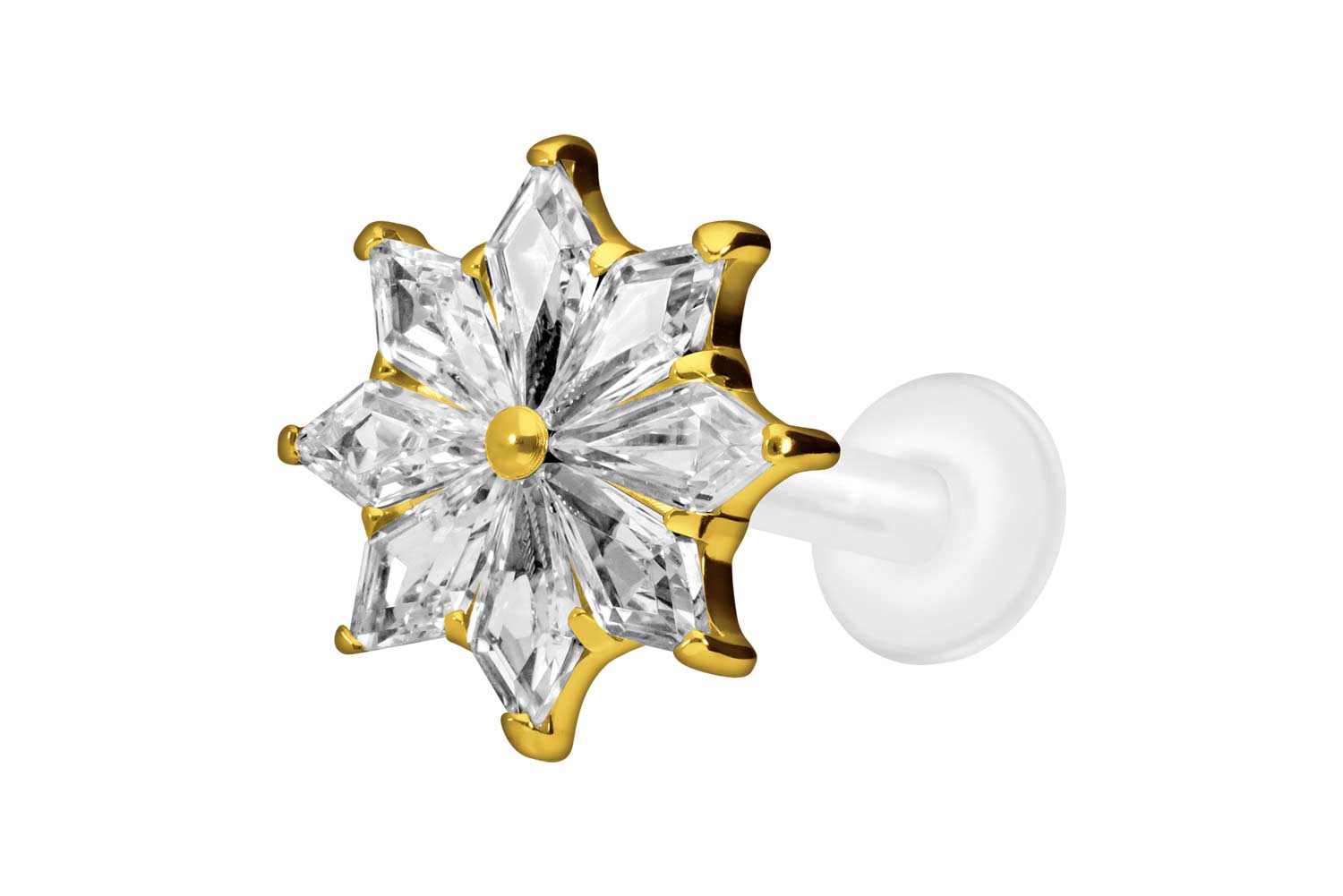 PTFE Labret Piercing mit Innengewinde + Titan-Aufsatz KRISTALLSTERN